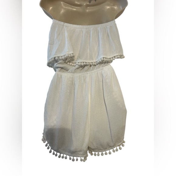 Dainty Hooligan Strapless Tier Pom Pom Trim Romper - white - Picture 6 of 10